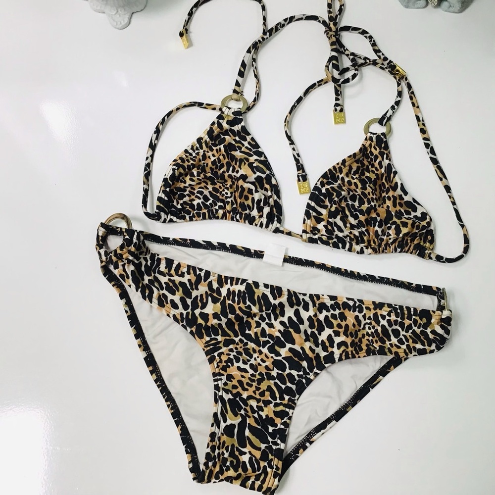 Retro Leopard Shimmer Bikini Set Size S NWOT!